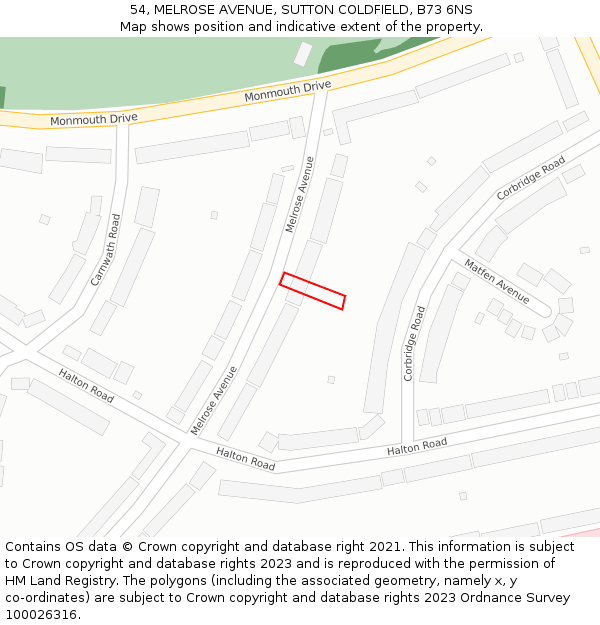 54, MELROSE AVENUE, SUTTON COLDFIELD, B73 6NS: Location map and indicative extent of plot