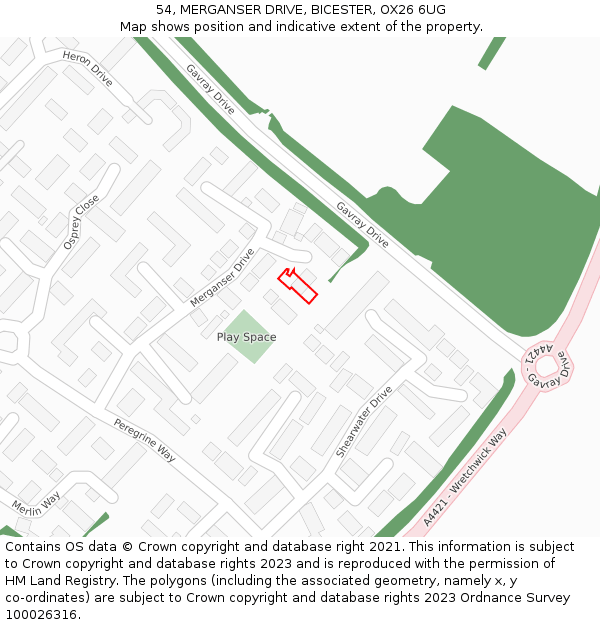 54, MERGANSER DRIVE, BICESTER, OX26 6UG: Location map and indicative extent of plot