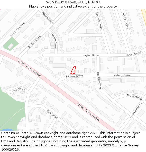 54, MIDWAY GROVE, HULL, HU4 6JR: Location map and indicative extent of plot