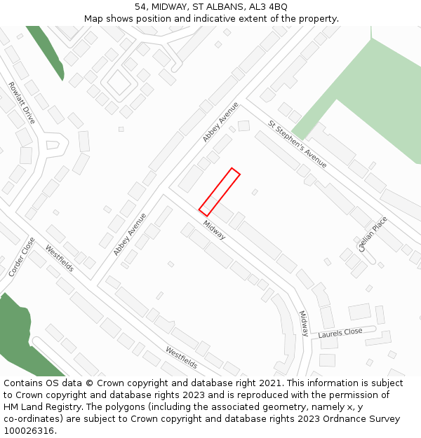 54, MIDWAY, ST ALBANS, AL3 4BQ: Location map and indicative extent of plot