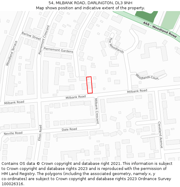 54, MILBANK ROAD, DARLINGTON, DL3 9NH: Location map and indicative extent of plot
