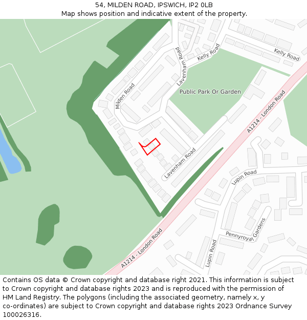 54, MILDEN ROAD, IPSWICH, IP2 0LB: Location map and indicative extent of plot