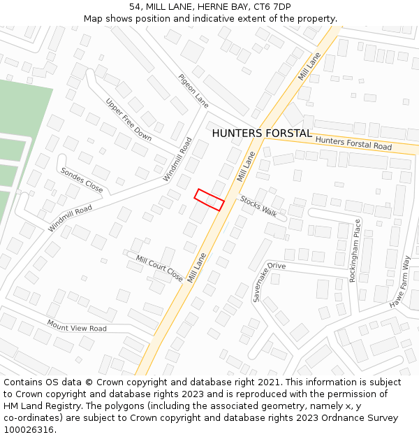 54, MILL LANE, HERNE BAY, CT6 7DP: Location map and indicative extent of plot