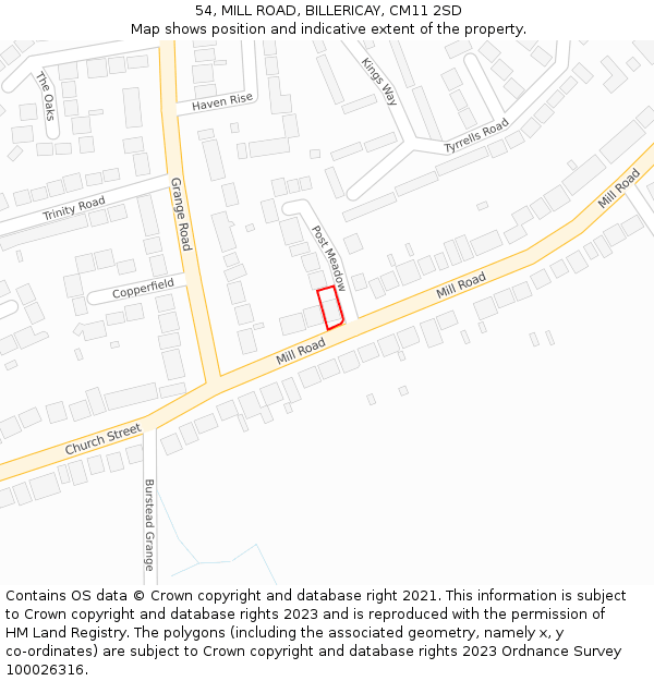 54, MILL ROAD, BILLERICAY, CM11 2SD: Location map and indicative extent of plot