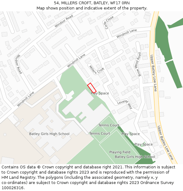 54, MILLERS CROFT, BATLEY, WF17 0RN: Location map and indicative extent of plot