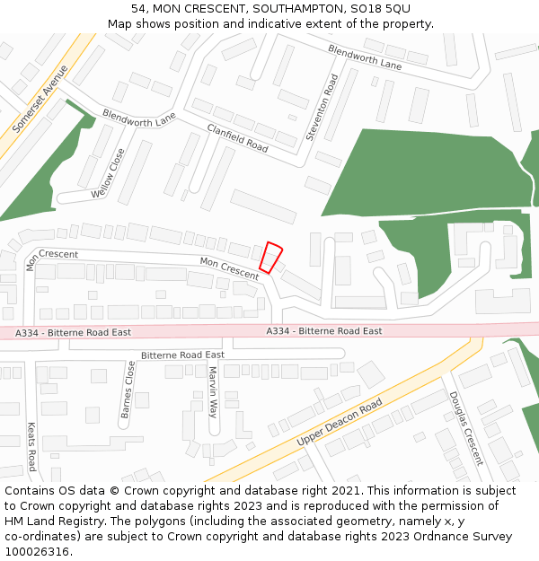 54, MON CRESCENT, SOUTHAMPTON, SO18 5QU: Location map and indicative extent of plot