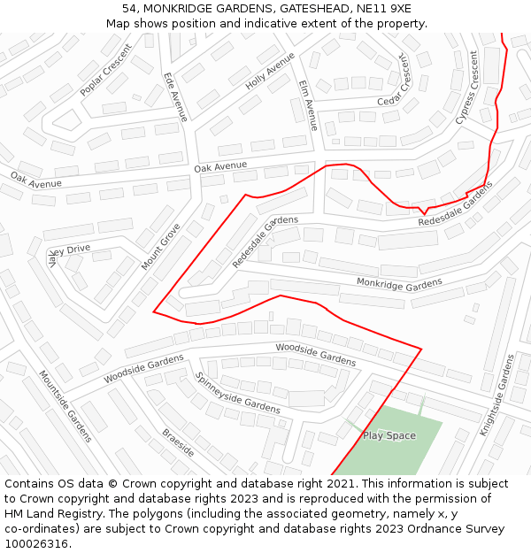 54, MONKRIDGE GARDENS, GATESHEAD, NE11 9XE: Location map and indicative extent of plot