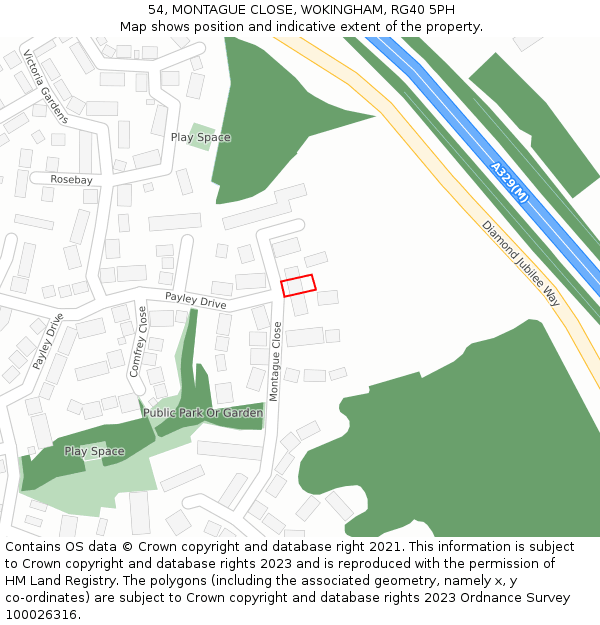 54, MONTAGUE CLOSE, WOKINGHAM, RG40 5PH: Location map and indicative extent of plot