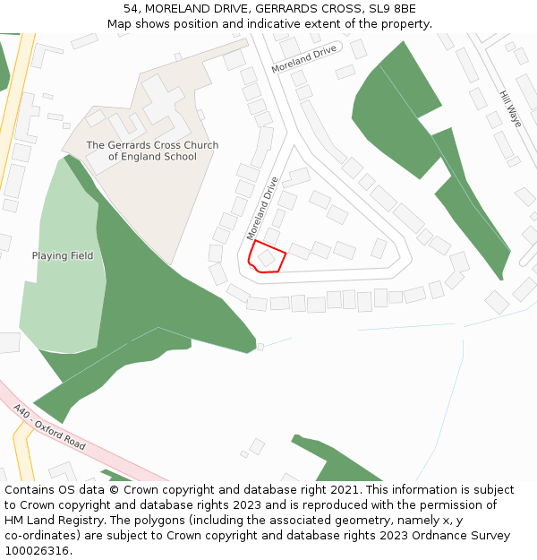 54, MORELAND DRIVE, GERRARDS CROSS, SL9 8BE: Location map and indicative extent of plot