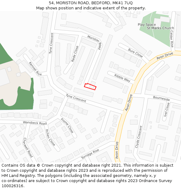 54, MORISTON ROAD, BEDFORD, MK41 7UQ: Location map and indicative extent of plot