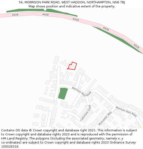 54, MORRISON PARK ROAD, WEST HADDON, NORTHAMPTON, NN6 7BJ: Location map and indicative extent of plot
