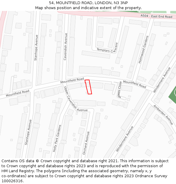 54, MOUNTFIELD ROAD, LONDON, N3 3NP: Location map and indicative extent of plot