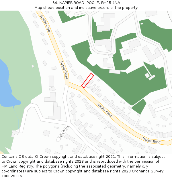 54, NAPIER ROAD, POOLE, BH15 4NA: Location map and indicative extent of plot
