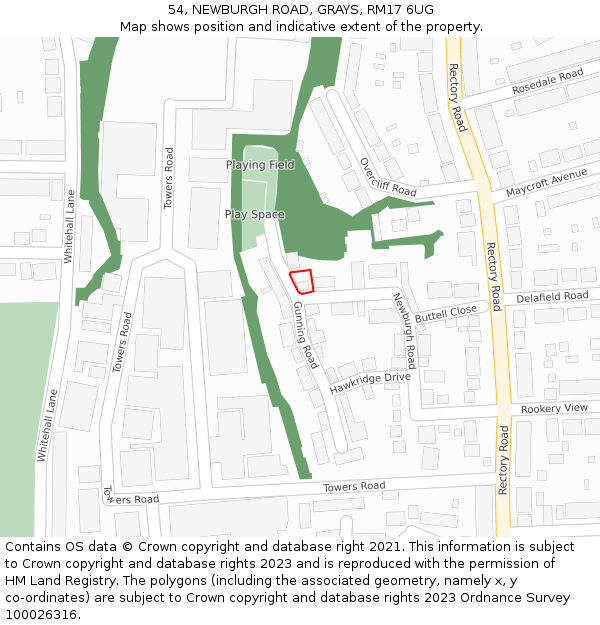 54, NEWBURGH ROAD, GRAYS, RM17 6UG: Location map and indicative extent of plot
