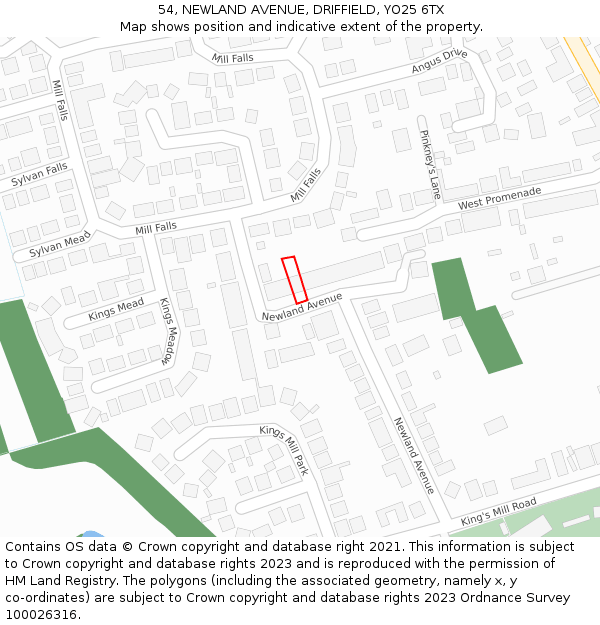 54, NEWLAND AVENUE, DRIFFIELD, YO25 6TX: Location map and indicative extent of plot