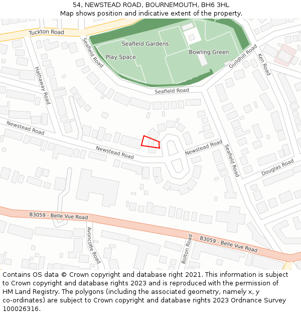 54, NEWSTEAD ROAD, BOURNEMOUTH, BH6 3HL: Location map and indicative extent of plot