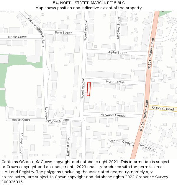 54, NORTH STREET, MARCH, PE15 8LS: Location map and indicative extent of plot