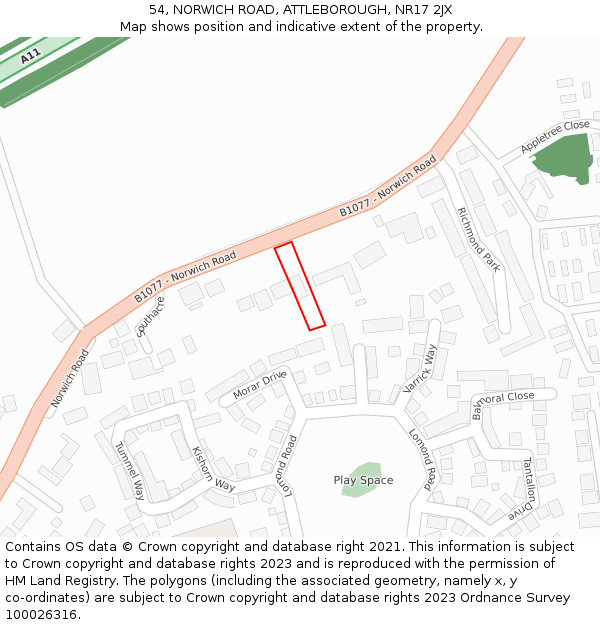 54, NORWICH ROAD, ATTLEBOROUGH, NR17 2JX: Location map and indicative extent of plot