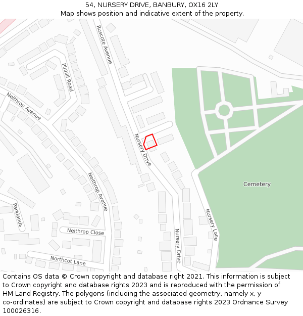 54, NURSERY DRIVE, BANBURY, OX16 2LY: Location map and indicative extent of plot