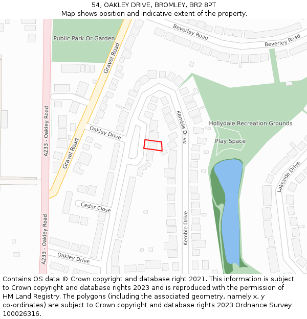 54, OAKLEY DRIVE, BROMLEY, BR2 8PT: Location map and indicative extent of plot