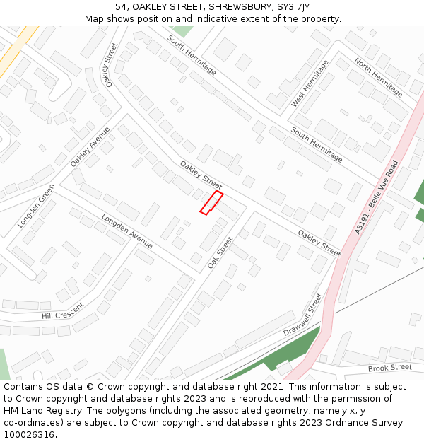 54, OAKLEY STREET, SHREWSBURY, SY3 7JY: Location map and indicative extent of plot