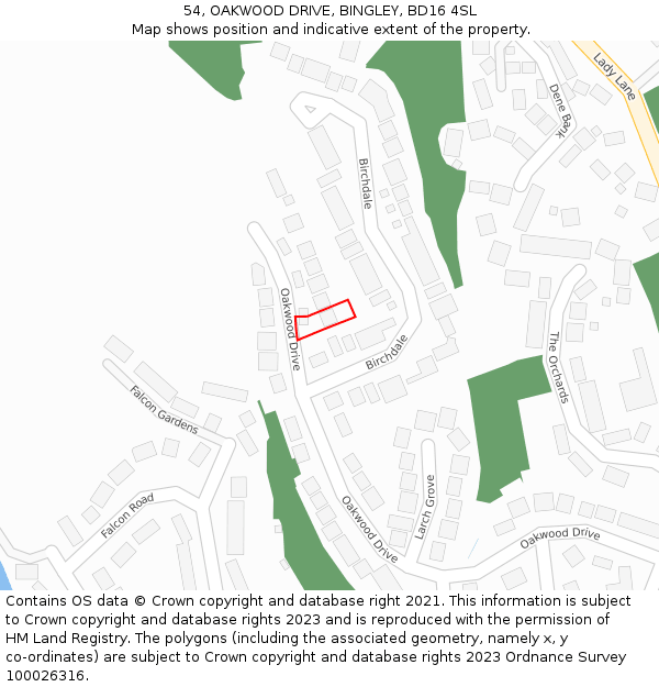 54, OAKWOOD DRIVE, BINGLEY, BD16 4SL: Location map and indicative extent of plot