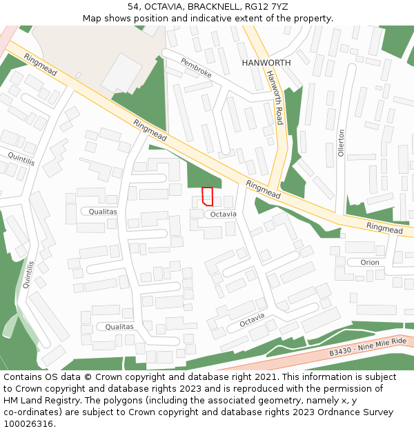 54, OCTAVIA, BRACKNELL, RG12 7YZ: Location map and indicative extent of plot