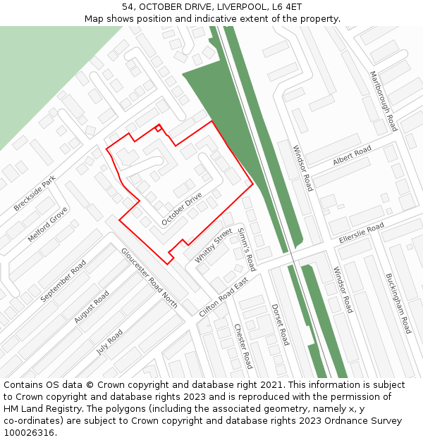 54, OCTOBER DRIVE, LIVERPOOL, L6 4ET: Location map and indicative extent of plot