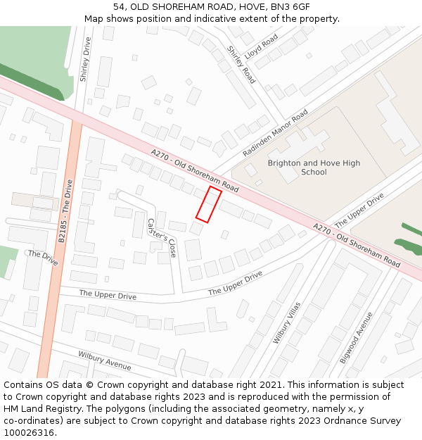 54, OLD SHOREHAM ROAD, HOVE, BN3 6GF: Location map and indicative extent of plot