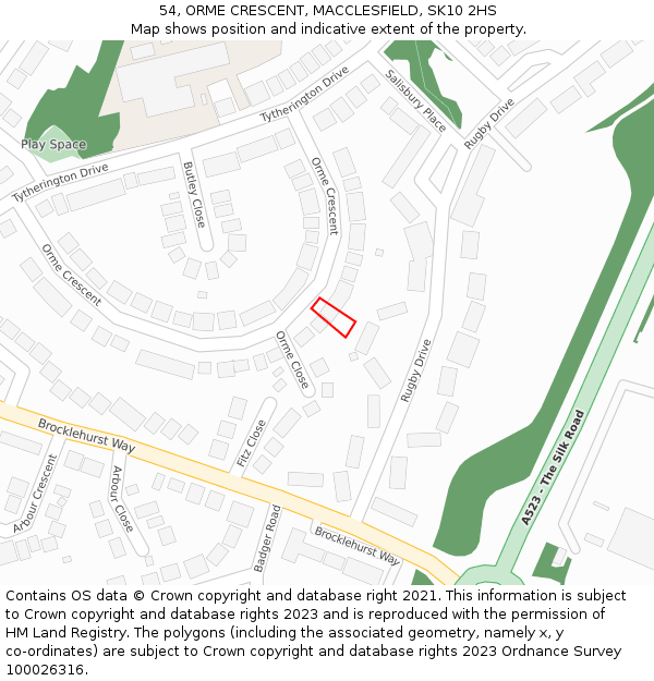 54, ORME CRESCENT, MACCLESFIELD, SK10 2HS: Location map and indicative extent of plot