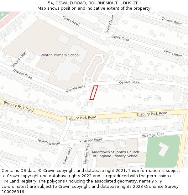 54, OSWALD ROAD, BOURNEMOUTH, BH9 2TH: Location map and indicative extent of plot