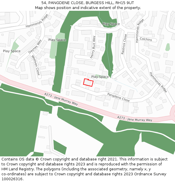 54, PANGDENE CLOSE, BURGESS HILL, RH15 9UT: Location map and indicative extent of plot