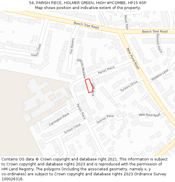 54, PARISH PIECE, HOLMER GREEN, HIGH WYCOMBE, HP15 6SP: Location map and indicative extent of plot