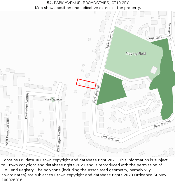 54, PARK AVENUE, BROADSTAIRS, CT10 2EY: Location map and indicative extent of plot