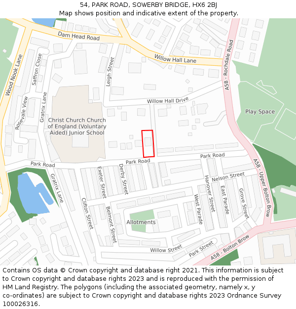 54, PARK ROAD, SOWERBY BRIDGE, HX6 2BJ: Location map and indicative extent of plot