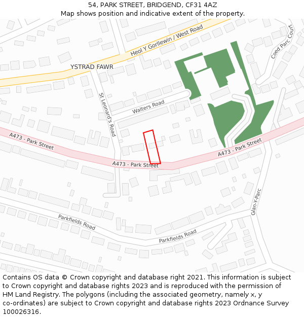 54, PARK STREET, BRIDGEND, CF31 4AZ: Location map and indicative extent of plot