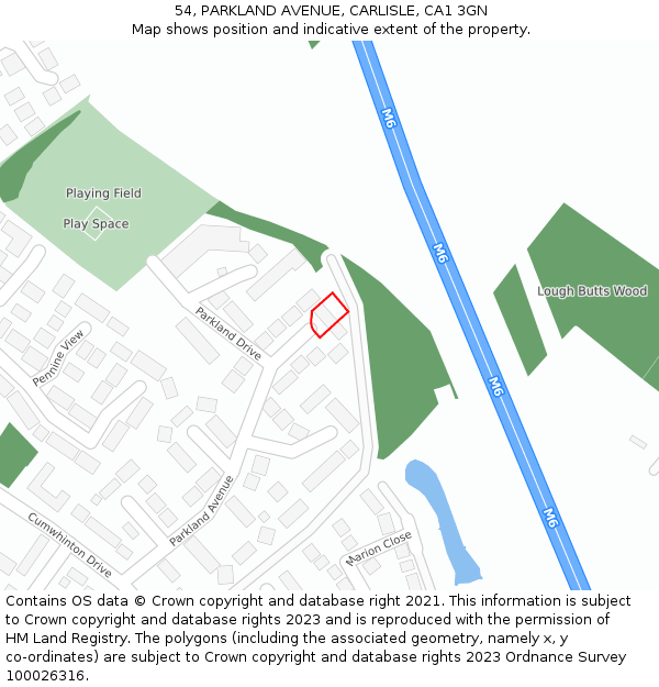 54, PARKLAND AVENUE, CARLISLE, CA1 3GN: Location map and indicative extent of plot