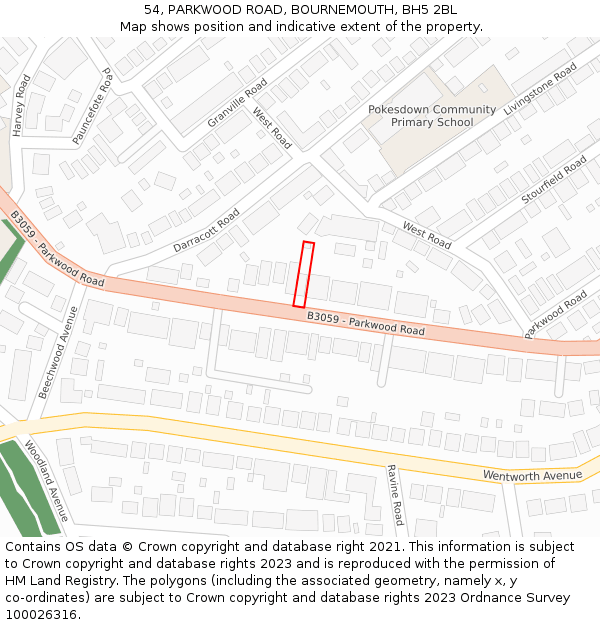 54, PARKWOOD ROAD, BOURNEMOUTH, BH5 2BL: Location map and indicative extent of plot
