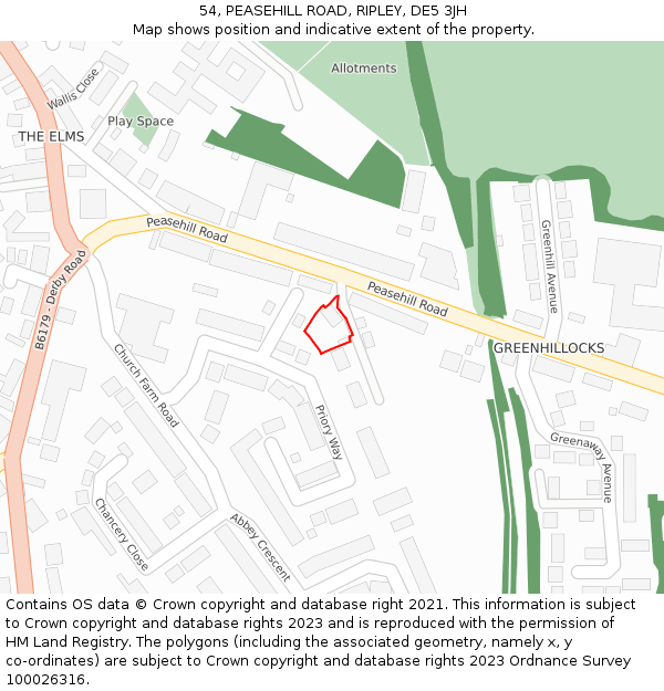 54, PEASEHILL ROAD, RIPLEY, DE5 3JH: Location map and indicative extent of plot