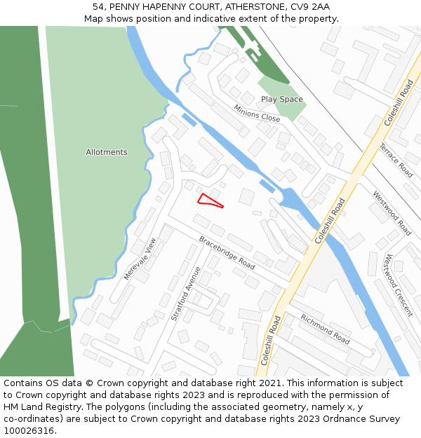 54, PENNY HAPENNY COURT, ATHERSTONE, CV9 2AA: Location map and indicative extent of plot