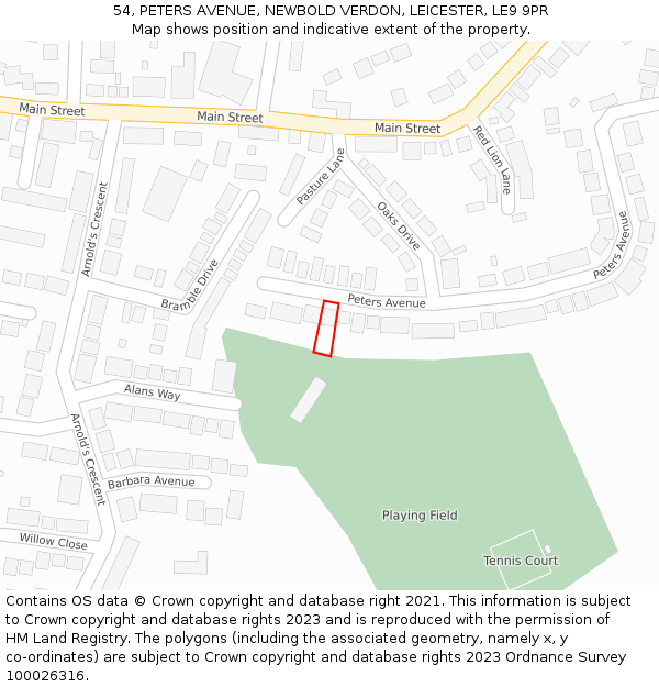 54, PETERS AVENUE, NEWBOLD VERDON, LEICESTER, LE9 9PR: Location map and indicative extent of plot