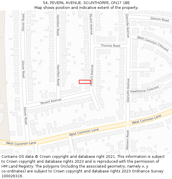 54, PEVERIL AVENUE, SCUNTHORPE, DN17 1BE: Location map and indicative extent of plot