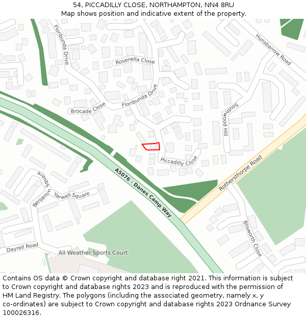 54, PICCADILLY CLOSE, NORTHAMPTON, NN4 8RU: Location map and indicative extent of plot