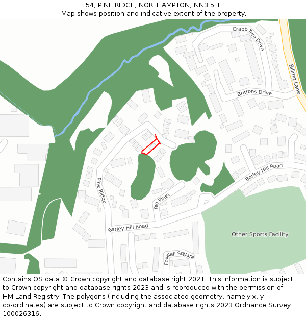 54, PINE RIDGE, NORTHAMPTON, NN3 5LL: Location map and indicative extent of plot