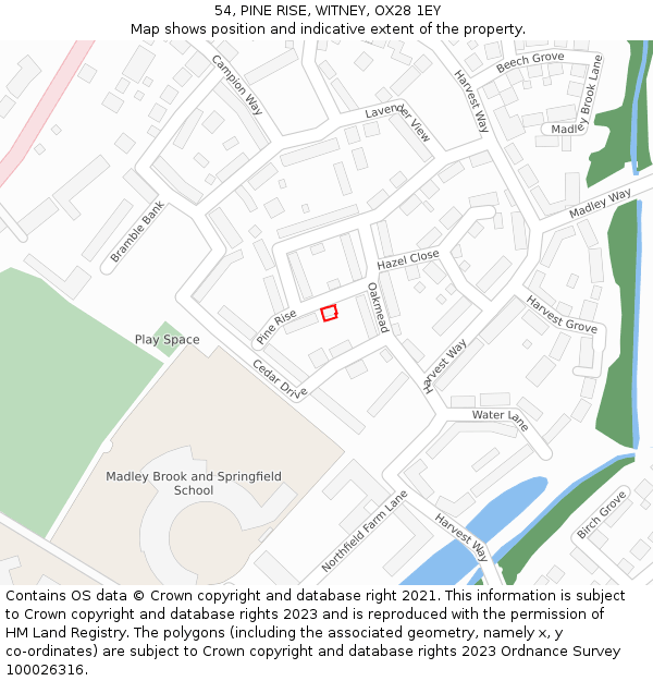 54, PINE RISE, WITNEY, OX28 1EY: Location map and indicative extent of plot