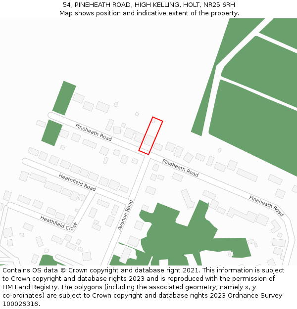 54, PINEHEATH ROAD, HIGH KELLING, HOLT, NR25 6RH: Location map and indicative extent of plot