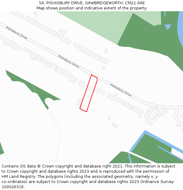 54, PISHIOBURY DRIVE, SAWBRIDGEWORTH, CM21 0AE: Location map and indicative extent of plot