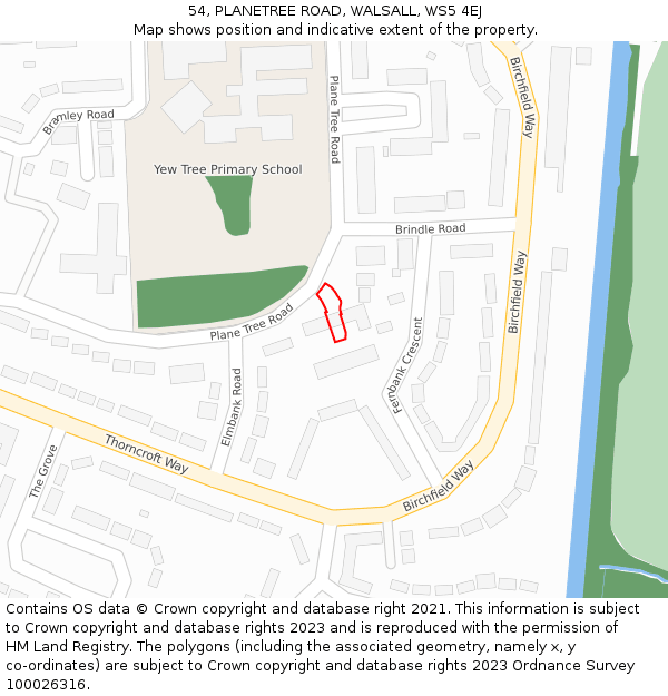 54, PLANETREE ROAD, WALSALL, WS5 4EJ: Location map and indicative extent of plot