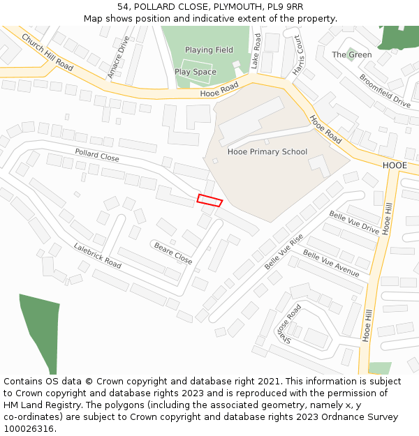 54, POLLARD CLOSE, PLYMOUTH, PL9 9RR: Location map and indicative extent of plot