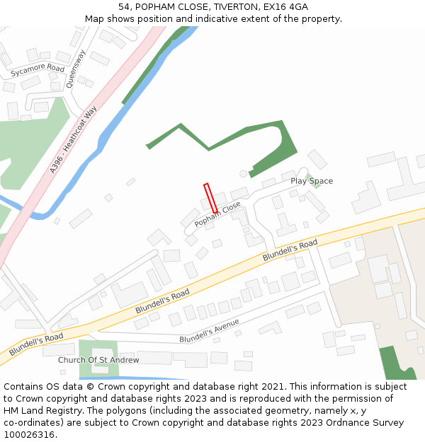 54, POPHAM CLOSE, TIVERTON, EX16 4GA: Location map and indicative extent of plot